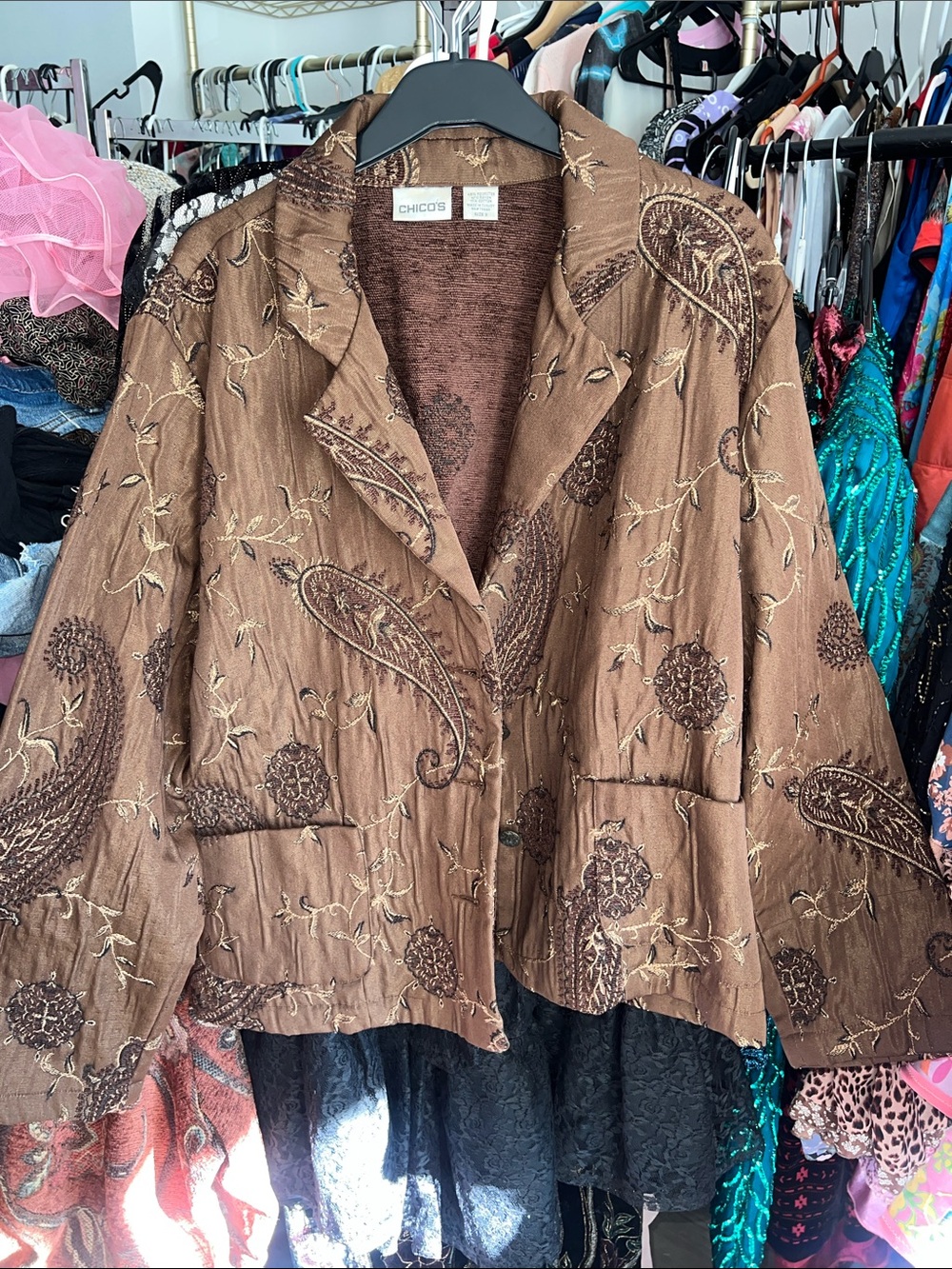 Y2K Chico's Brown whimsigoth Embroidered Paisley Blazer with pockets